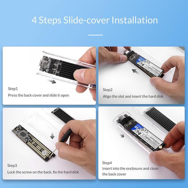 Alt view image 6 of 7 - ORICO TCM2-C3 Aluminium USB 3.1 Gen2 Type-C NVMe M.2 Hard Drive Enclosure 10Gbps Date Transfer Rate Support UASP Protocol with Type-C to C Cable - Black