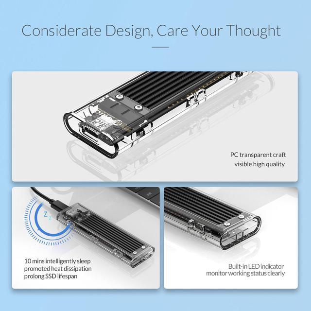 Alt view image 4 of 7 - ORICO TCM2-C3 Aluminium USB 3.1 Gen2 Type-C NVMe M.2 Hard Drive Enclosure 10Gbps Date Transfer Rate Support UASP Protocol with Type-C to C Cable - Black