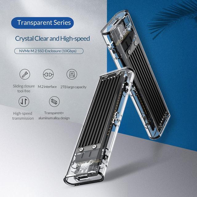 Alt view image 3 of 7 - ORICO TCM2-C3 Aluminium USB 3.1 Gen2 Type-C NVMe M.2 Hard Drive Enclosure 10Gbps Date Transfer Rate Support UASP Protocol with Type-C to C Cable - Black