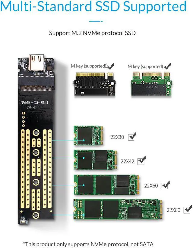 Alt view image 5 of 7 - ORICO Aluminium  Nvme M.2 SSD Enclosure 10Gbps USB C Hard Drive Enclosure Support UASP Trim & Smart Sleep Function With C to C Cable