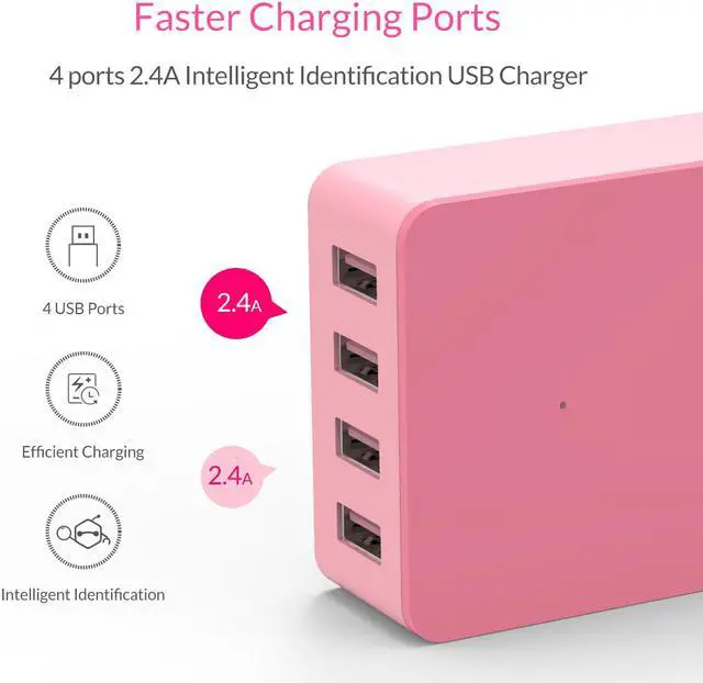 Alt view image 2 of 7 - ORICO Portable 4 Ports Desktop & Travel 5V2.4A USB Charger Family-Sized Desktop Charger for iPhone 7 / 6s / Plus, iPad Air 2 / mini 3, Galaxy S7 / S6 / S6 Edge / Edge+, Note 5 & More (CSE-4U-US)