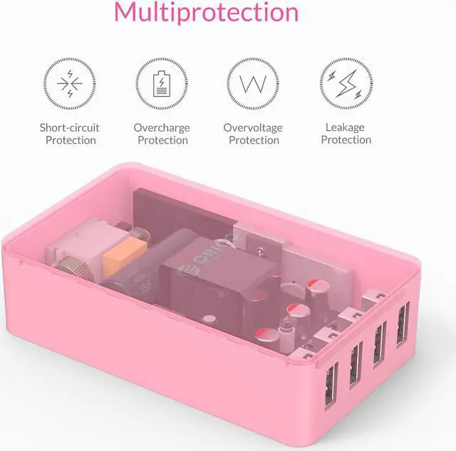 Alt view image 5 of 7 - ORICO Portable 4 Ports Desktop & Travel 5V2.4A USB Charger Family-Sized Desktop Charger for iPhone 7 / 6s / Plus, iPad Air 2 / mini 3, Galaxy S7 / S6 / S6 Edge / Edge+, Note 5 & More (CSE-4U-US)