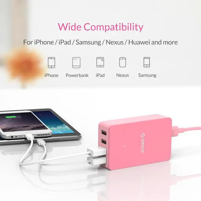 Alt view image 6 of 7 - ORICO Portable 4 Ports Desktop & Travel 5V2.4A USB Charger Family-Sized Desktop Charger for iPhone 7 / 6s / Plus, iPad Air 2 / mini 3, Galaxy S7 / S6 / S6 Edge / Edge+, Note 5 & More (CSE-4U-US)