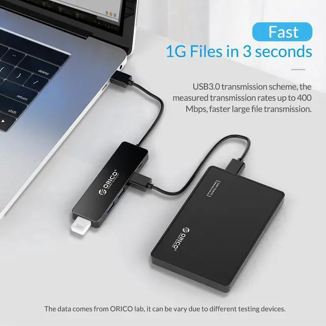 Alt view image 3 of 7 - 4 Port USB3.0 HUB, ORICO 5Gbps 4 Ports USB Splitter OTG Adapter  With Power Supply Interface (30CM) for MacBook Laptop PC Tablet Computer