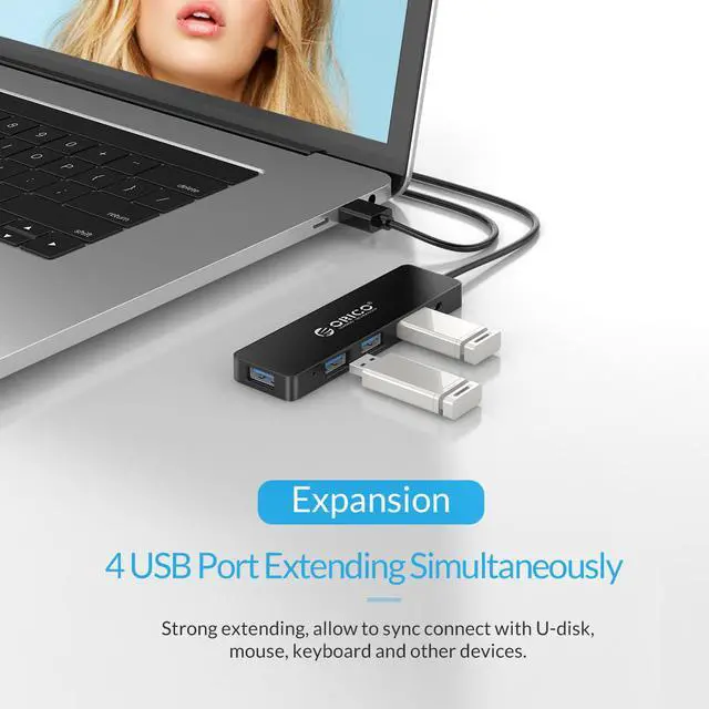 Alt view image 4 of 7 - 4 Port USB3.0 HUB, ORICO 5Gbps 4 Ports USB Splitter OTG Adapter  With Power Supply Interface (30CM) for MacBook Laptop PC Tablet Computer