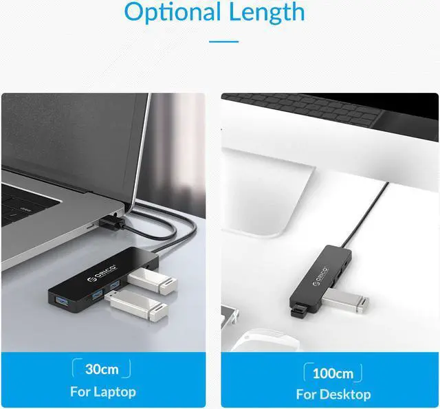 Alt view image 5 of 7 - 4 Port USB3.0 HUB, ORICO 5Gbps 4 Ports USB Splitter OTG Adapter  With Power Supply Interface (30CM) for MacBook Laptop PC Tablet Computer