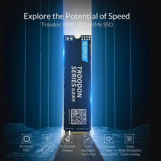 Alt view image 3 of 7 - ORICO M.2 NVMe SSD 1TB PCIe Gen3. X4, NVMe 1.3 64L 3D NAND QLC Internal Solid State Drive 2280 for Desktop Laptop (V500)