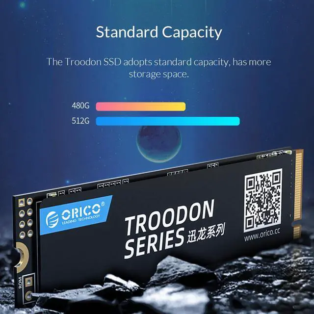 Alt view image 4 of 7 - ORICO M.2 NVMe SSD 512GB PCIe Gen3. X4, NVMe 1.3 64L 3D NAND QLC Internal Solid State Drive 2280 for Desktop Laptop (V500)