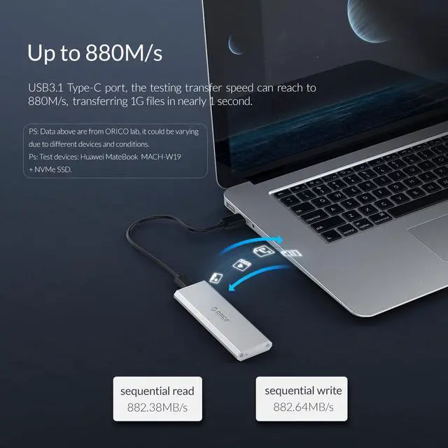 Alt view image 5 of 7 - ORICO M.2 SSD Case NVME Enclosure M.2 to USB Type C 3.1 SSD Adapter Support UASP 10Gbps for 2230 2242 2260 2280 nvme M.2 SSD Case