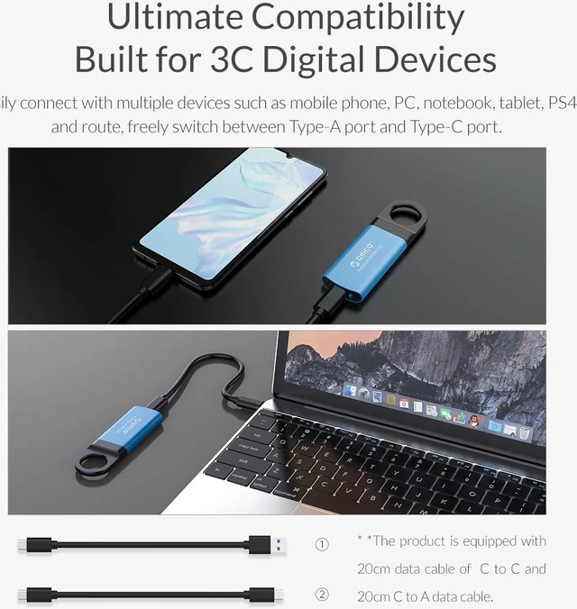 Alt view image 4 of 7 - ORICO 256GB Extreme Portable External M.2 Nvme SSD Mini External Solid State Drive with NVMe Interface USB C 3.1 10Gbps Solid State Drive (GV100 Blue)