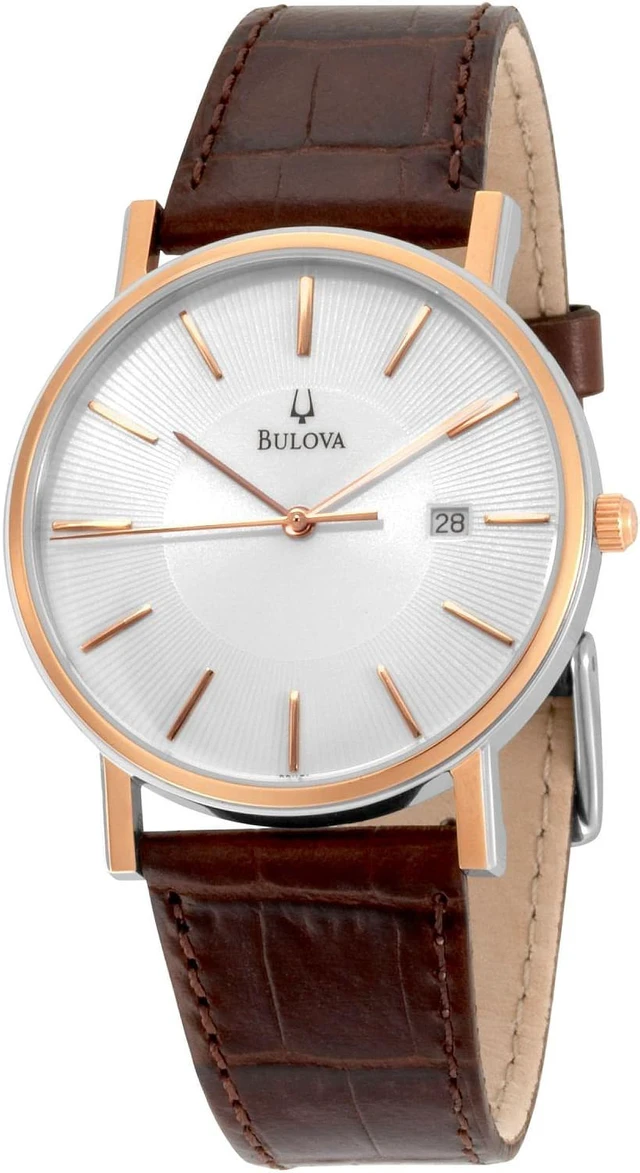 Alt view image 7 of 20 - Bulova Mens Two-Tone Rose Gold Brown Leather Band Quartz Watch 98H51