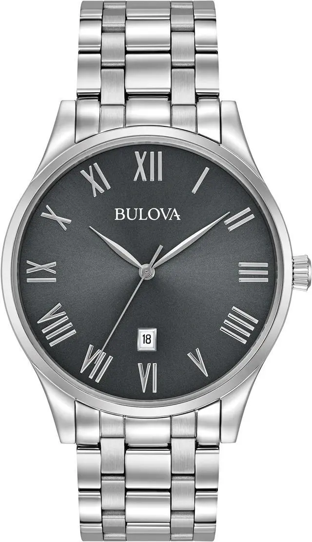Main image of Bulova Mens Charcoal Dial Stainless Steel Dress Quartz Watch 96B261