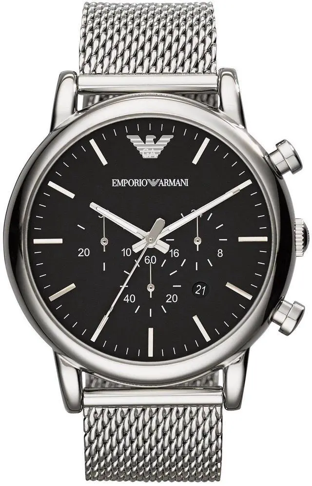 Alt view image 3 of 11 - Emporio Armani Men's Classic AR1808 Silver Stainless-Steel Quartz Watch with Black Dial