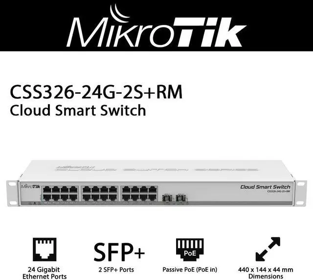 Alt view image 5 of 14 - MikroTik - CSS326-24G-2S+RM - Cloud Smart Switch 326-24G-2S+RM with 24x Gigabit Ethernet ports, 2x SFP+ cages, 1U