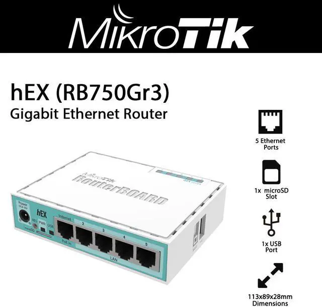 Alt view image 7 of 15 - Mikrotik hEX RB750Gr3 Router with 5x Gigabit Ethernet Ports 1x USB Port and 1x microSD Slot