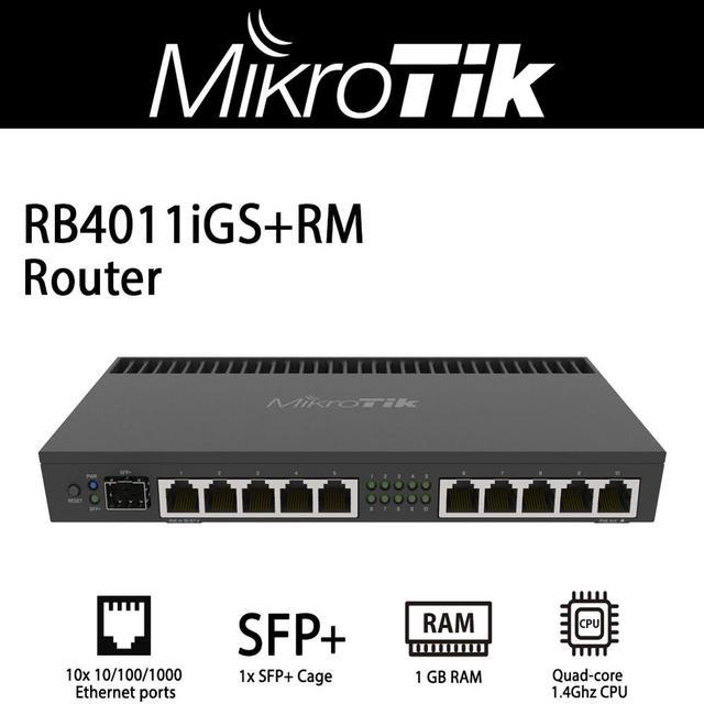 Routeur Ethernet Mikrotik RB4011IGS+RM 10 ports RJ45 Gigabit PoE + 1 port  SFP+ 10G