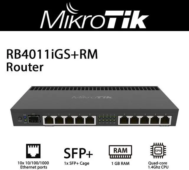 Alt view image 11 of 20 - Mikrotik RB4011iGS+RM 10 port Router with 1x SFP+ 10Gbps port Quad-core 1.4Ghz CPU and Rack Ears
