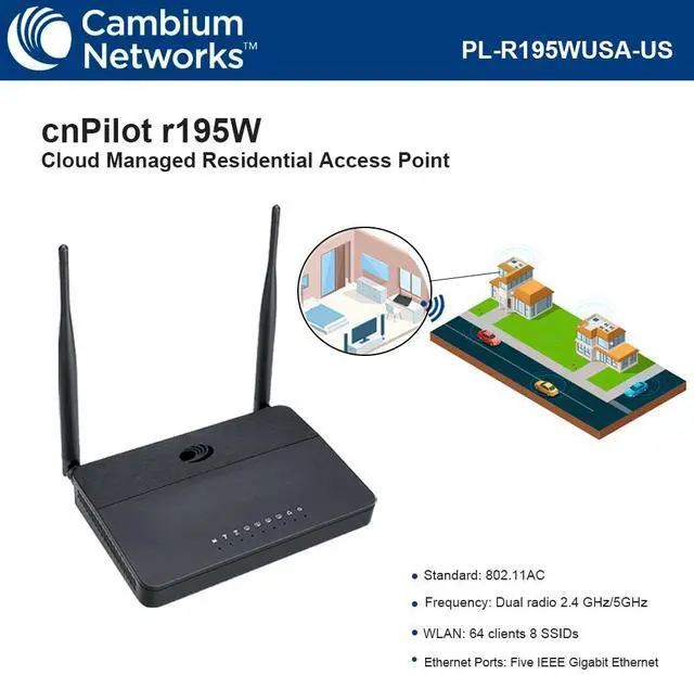 Alt view image 2 of 4 - Cambium Networks - PL-R195WUSA-US - Residential Router cnPilot r195W Cloud Management, 5 Ports Gigabit, Dual Band, Ideal