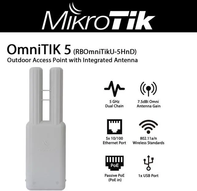 Alt view image 2 of 5 - Mikrotik OmniTIK U-5HnD, RBOmniTikU-5HnD. Weatherproof outdoor wireless AP, router, client and bridge, POE, OSL4.