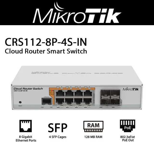 Alt view image 4 of 4 - MikroTik - CRS112-8P-4S-IN - Cloud Router Switch 112-8P-4S-IN with QCA8511 400MHz CPU, 128MB RAM, 8x Gigabit LAN with