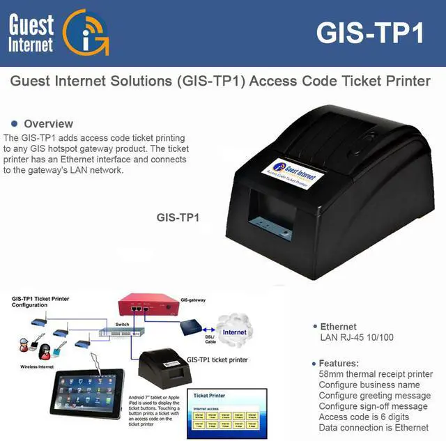Main image of Guest Internet GIS-TP1 Ticket Access Codes Printer for GIS Internet Gateway