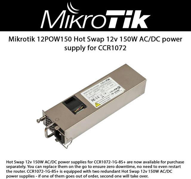 Alt view image 2 of 2 - MikroTik - 12POW150 - Mikrotik Hot Swap 12V 150W Power Supply for CCR1072