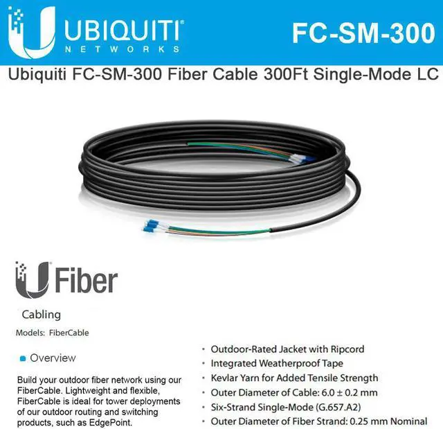 Alt view image 2 of 6 - Ubiquiti FC-SM-300 Fiber Cable 300Ft Single-Mode LC ideal for installs outdoor