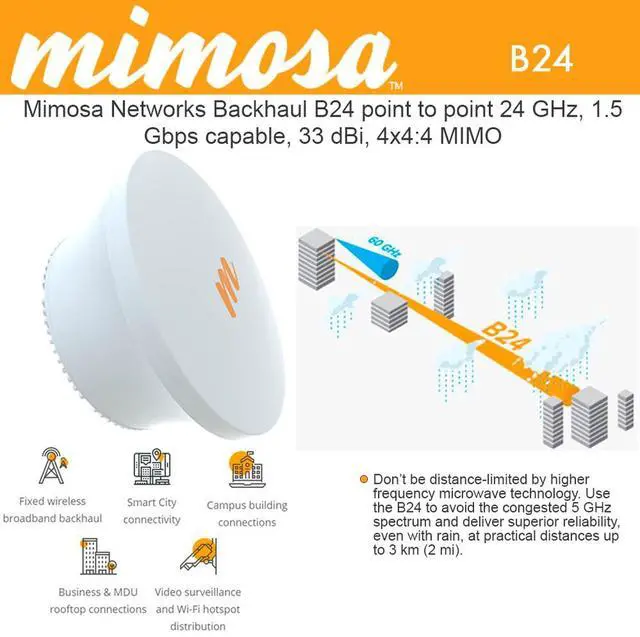 Alt view image 2 of 2 - Mimosa Networks - B24 - Mimosa Networks B24 24GHz 1.5 Gbps PtP backhaul