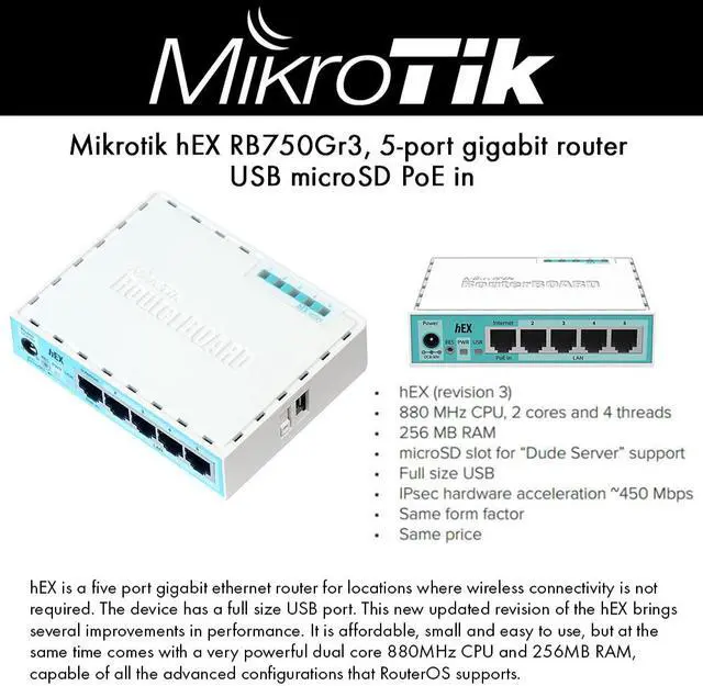Alt view image 3 of 4 - Mikrotik hEX RB750Gr3 5-port Ethernet Gigabit Router