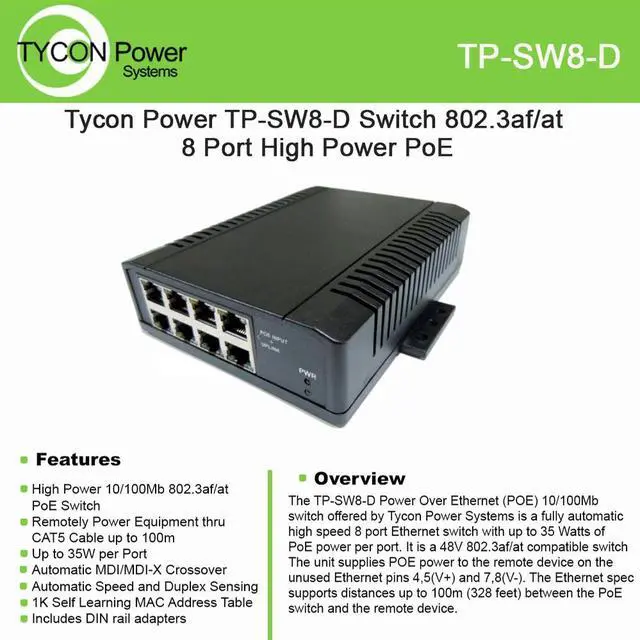 Alt view image 2 of 2 - Tycon Power PoE 8 Port Switch