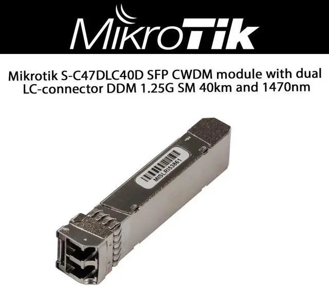 Main image of Mikrotik S-C47DLC40D SFP CWDM module with dual LC-connector DDM 1.25G SM 40km and 1470nm