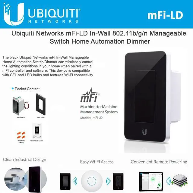 Main image of Ubiquiti mFi-LD In-Wall Black Manageable Switch Dimmer Wi-Fi 802.11b/g/n