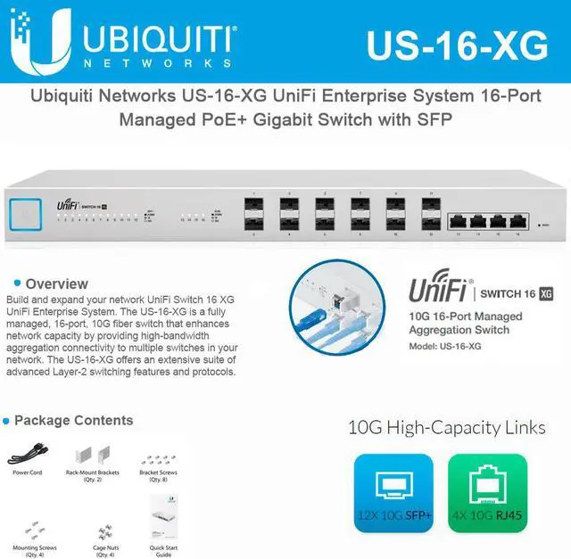 Alt view image 2 of 2 - Ubiquiti 10G 16-Port Managed Aggregation Switch US-16-XG
