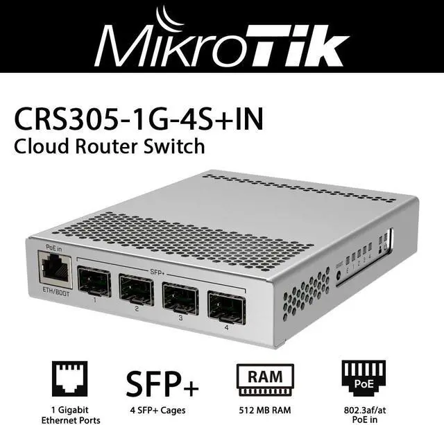 Alt view image 3 of 9 - Mikrotik CRS305-1G-4S+IN Switch with 4 SFP+ 10Gbps Ports and 1 Gigabit Ethernet Port
