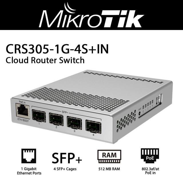  MikroTik 5-Port Desktop Switch, 1 Gigabit Ethernet Port, 4 SFP+  10Gbps Ports (CRS305-1G-4S+IN) : Electronics