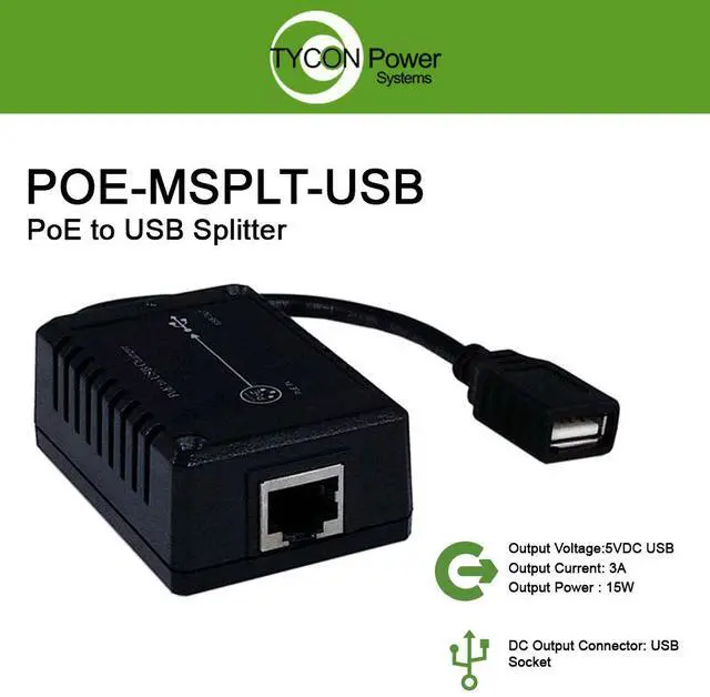 Alt view image 2 of 2 - Tycon (POE-MSPLT-USB) Mini Splitter 802.3af/at or passive48 POE In, USB 15W Out