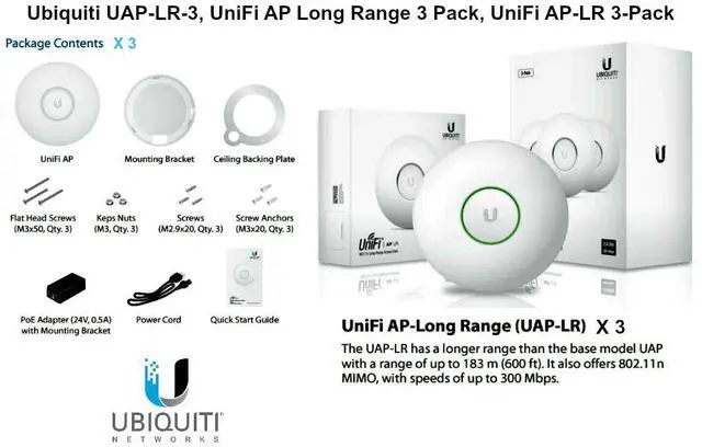 Alt view image 5 of 7 - Ubiquiti UAP-LR-3, UniFi AP Long Range 3 Pack, UniFi AP-LR 3-Pack PoE 300 Mbps