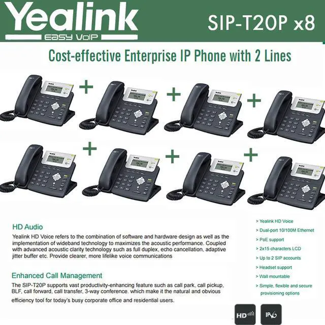 Main image of Yealink SIP-T20P 8-PACK Enterprise IP Phone 2-Lines, HD Voice, PoE and Headset