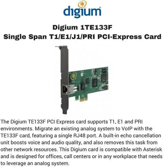 Alt view image 8 of 12 - One (1) Span Digital T1/E1/J1/PRI PCI-Express Card with Hardware Echo Cancellation