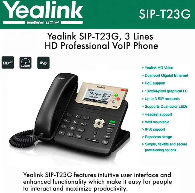 Alt view image 4 of 8 - Yealink Sip-T23g Ip Phone - Corded - Corded - Wall Mountable - Black