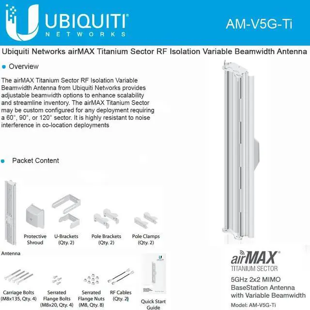 Main image of Ubiquiti AM-V5G-Ti-US Titanium 5GHz AirMax Sector 120 19dbi work RM5-Ti RocketM5-Ti