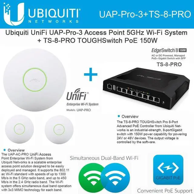 Alt view image 2 of 11 - Ubiquiti UniFi UAP-Pro-3 3PACK Access Point 5GHz + TS-8-PRO TOUGHSwitch PoE 150W
