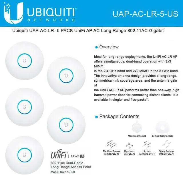 Alt view image 3 of 9 - Ubiquiti UAP-AC-LR-5-US 5-pack UniFi AP AC Long Range