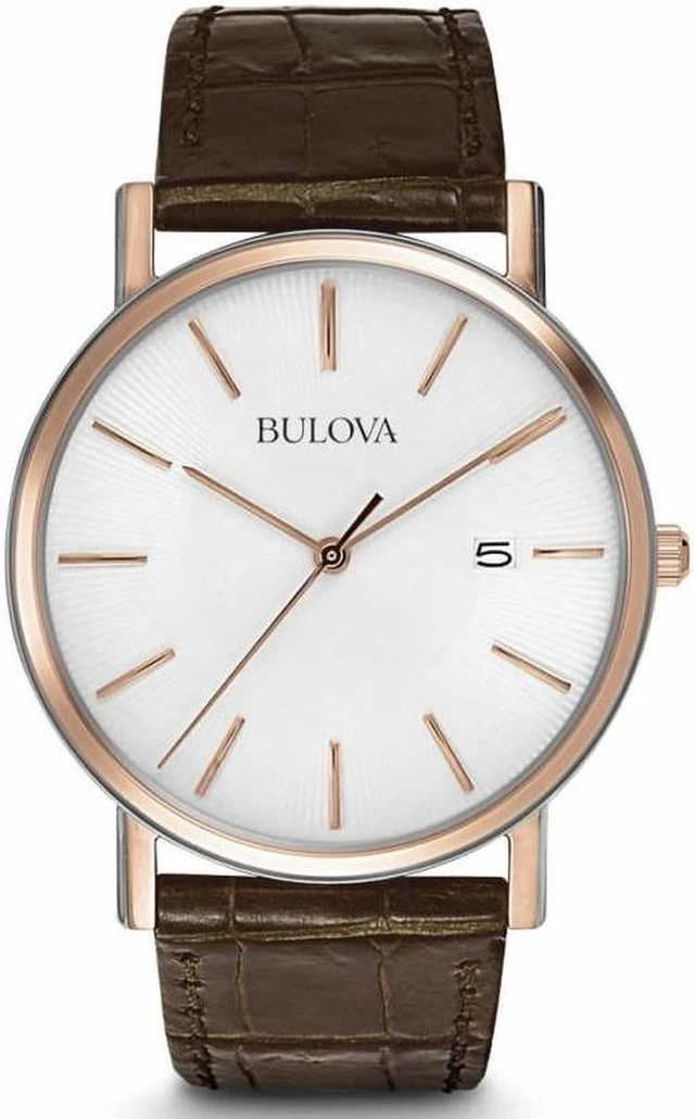 Alt view image 10 of 20 - Bulova Mens Two-Tone Rose Gold Brown Leather Band Quartz Watch 98H51