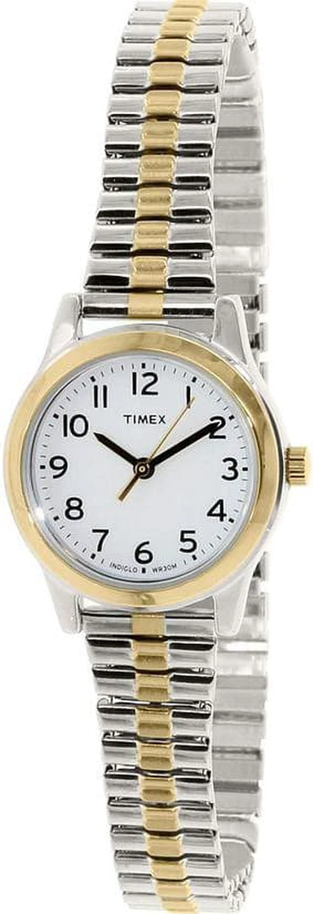 Timex Women\'s Watch T2N068 Quartz Indiglo White Dial Two Tone Stainless … Timex Indiglo Two Tone Ladies Slim Quartz Watch Stretch Band  main image 2