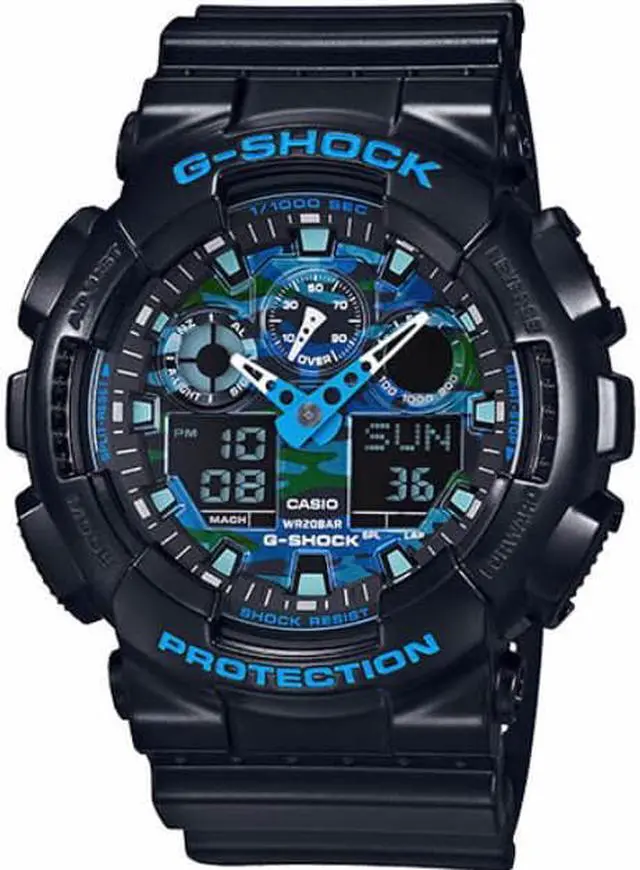 Alt view image 4 of 10 - Casio G-Shock Black and Blue Ana-Digi Sports Watch GA100CB-1A