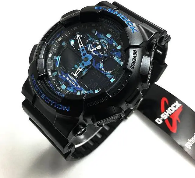 Alt view image 5 of 10 - Casio G-Shock Black and Blue Ana-Digi Sports Watch GA100CB-1A