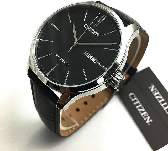 Alt view image 2 of 10 - Men's Citizen Automatic Black Leather Strap Watch NH8350-08E