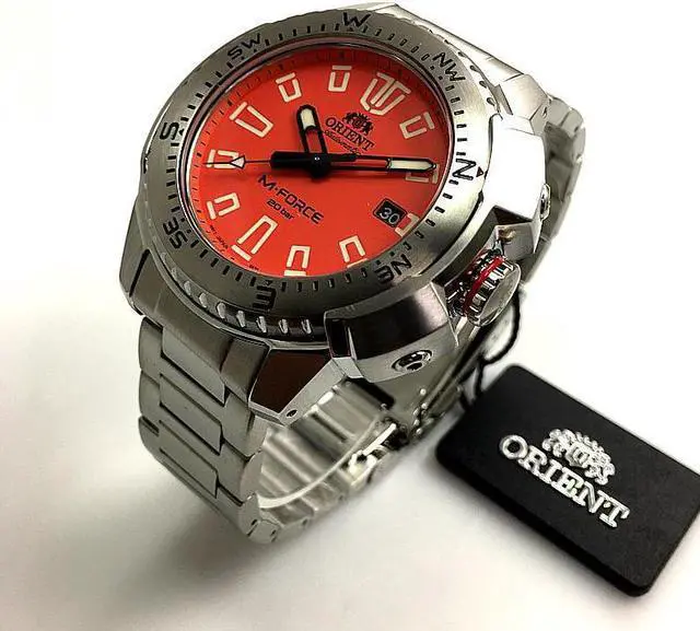 Alt view image 2 of 8 - Men's Orient M-Force ACON Diver's Automatic Orange Dial Watch RA-AC0N02Y10B