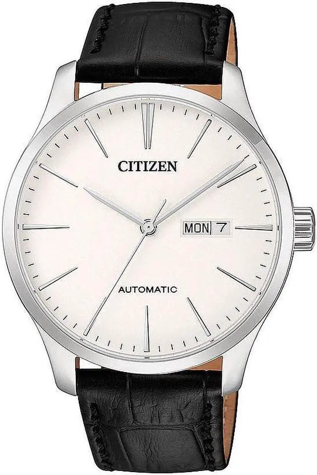 Main image of Men's Citizen Automatic Black Leather Strap Day-Date Watch NH8350-08B